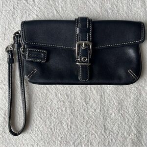 Coach Black Leather Wristlet with Buckle